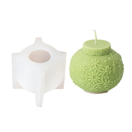 Silicone Candle Mould 8.7 x 7 cm Christmas Bauble with Floral Pattern Wax Resin Soap Decoration Mould