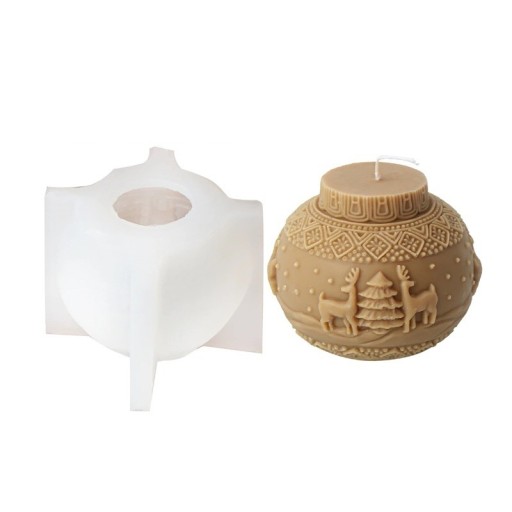 Silicone Candle Mould 8.8 x 7.3 cm Christmas Bauble with Reindeer and Tree Wax Resin Soap Decoration Mould