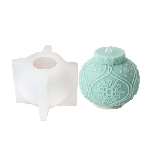 Silicone Candle Mould 8.8 x 7 cm Christmas Bauble with Snowflake and Love Inscription Wax Resin Soap Decoration Mould