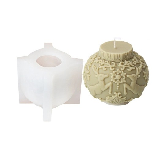 Silicone Candle Mould 8 x 7 cm Christmas Bauble with Reindeer Design Mould for Casting Wax Resin Soap Decorations