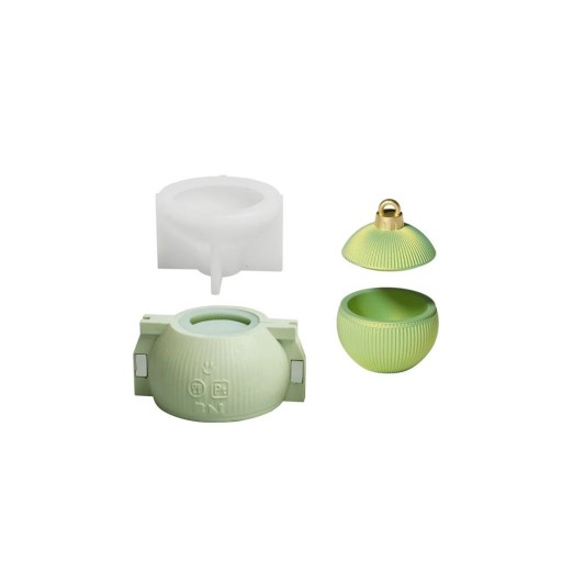 Silicone Candle Mould Christmas Bauble with Ribbed Pattern and Lid Mould for Casting Wax Resin Soap Decorations