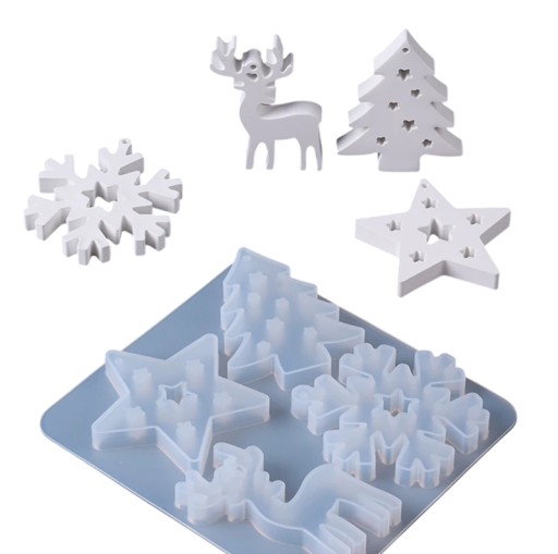 Silicone Mould 12.2 x 11 cm Christmas Tree Star Snowflake and Reindeer Grey Resin Plaster Mould DIY Ornament Making Hanging Pendant