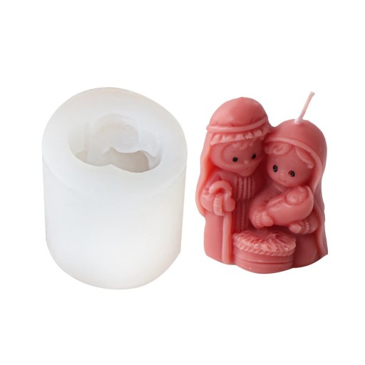 Silicone Mould 4.5 x 4.1 cm Holy Family Nativity Wax, Resin, Plaster, Soap and Christmas Candle Mould