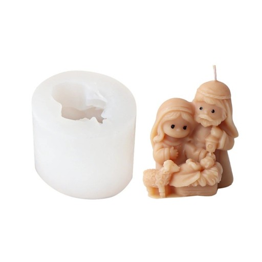 Silicone Mould 5 x 5 cm Holy Family with Baby Jesus Mould for Casting Wax, Resin, Plaster, Soap and Christmas Candles