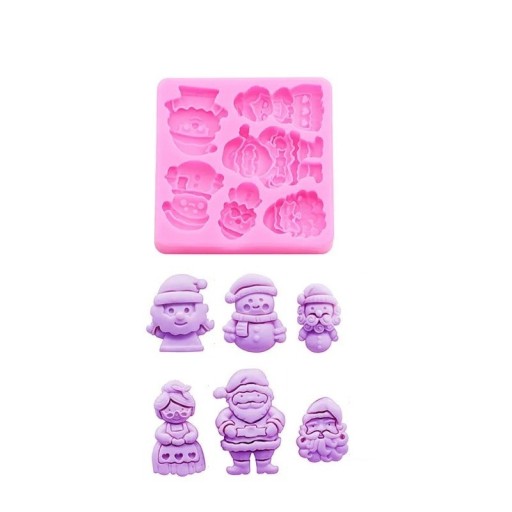 Silicone Mould 6.5 x 6.5 cm Christmas Figures Santa, Snowman, Mrs Claus Mould for Casting Wax, Resin, Plaster and Soap