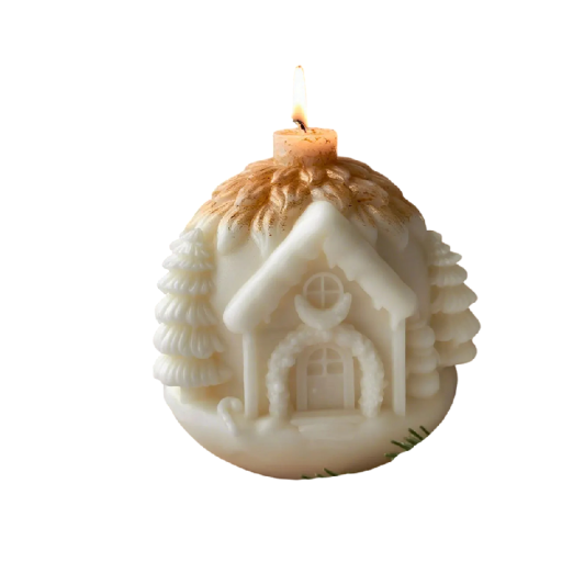 Silicone Mould 8.4 x 8.5 cm Christmas House with Needles and Wreath Mould for Casting Wax, Resin, Plaster, Soap and Making Candles