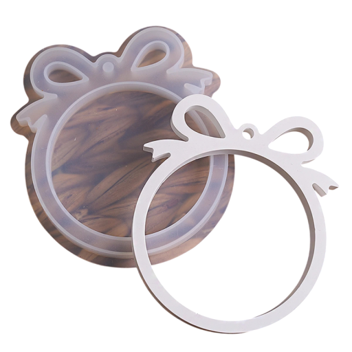 Silicone Mould 9.7 x 10.5 cm Christmas Circle with Bow Resin Plaster Mould DIY Making Hanging Ornaments Decoration Christmas Series