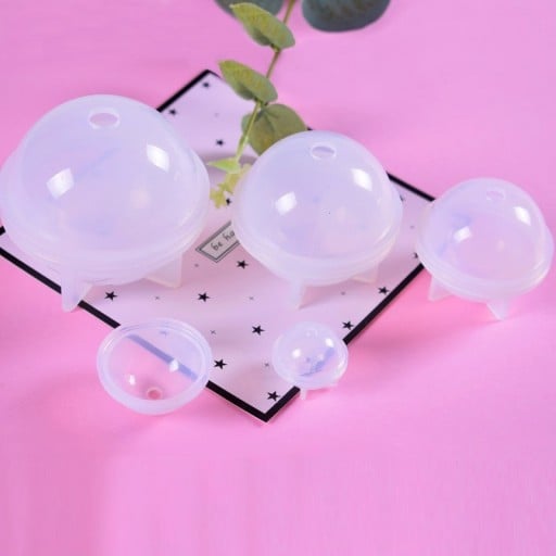 Siliconen bolvormen voor het gieten van hars 5 stuks Tweedelig met gietopening en voetjes Diameters van 2 tot 6 cm Ook geschikt voor gelatine
