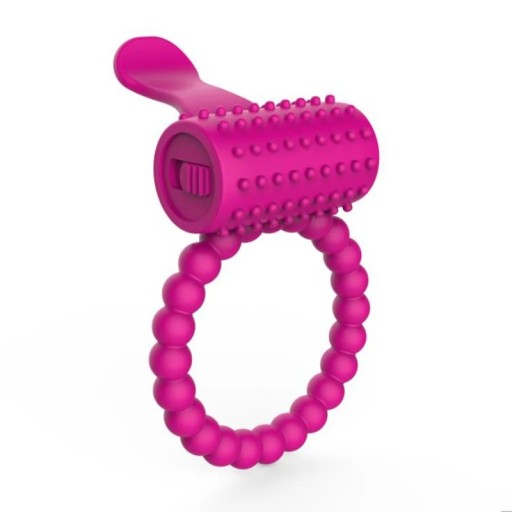 Siliconen choke ring met trillend opzetstuk voor stimulatie van de clitoris, waterdicht. Discrete verpakking