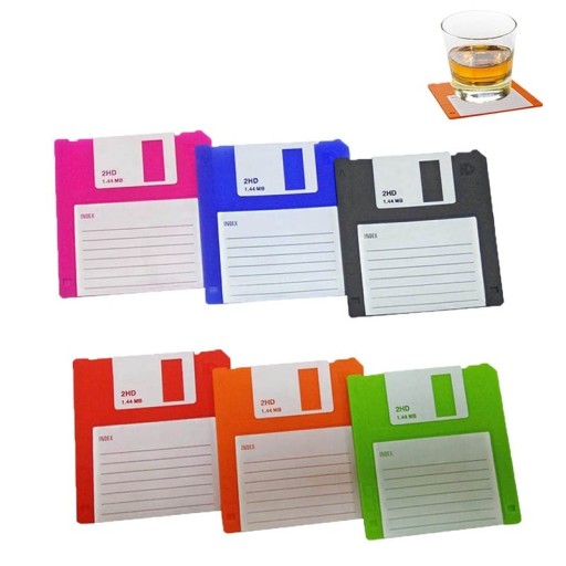 Siliconen onderzetter in de vorm van een floppy disk, 6 stuks