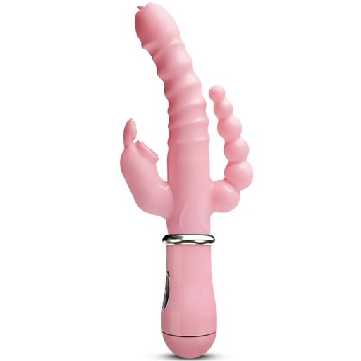 Silikone 3-i-1 kaninvibrator 22,5 cm med 12 vibrationstilstande, vandtæt, USB-opladning, diskret emballage
