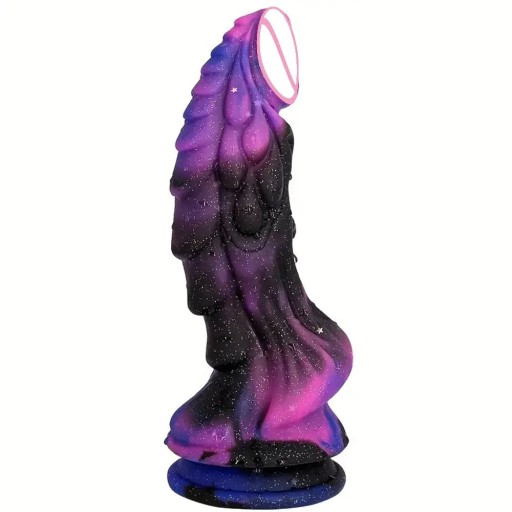Silikone dragedildo med udtalt lindring og en fast sugekop for intens stimulation, mål 18x4,9 cm, diskret emballage
