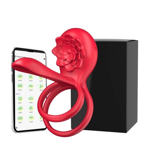 Silikone vibrerende chokering med roseformet womanizer, styret via app, 10 tilstande, USB-opladning, vandtæt, diskret emballage
