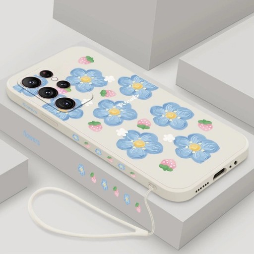 Silikonecover med blåt blomstermotiv til Samsung Galaxy S20 FE 2022, hvid