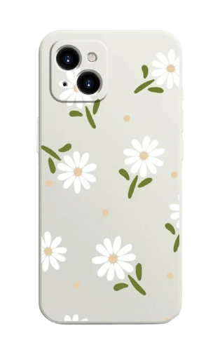 Silikonecover med hvidt blomstermotiv til Samsung Galaxy A14, beige