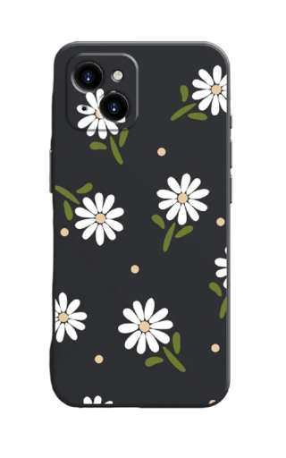 Silikonecover med hvidt blomstermotiv til Samsung Galaxy A54, sort