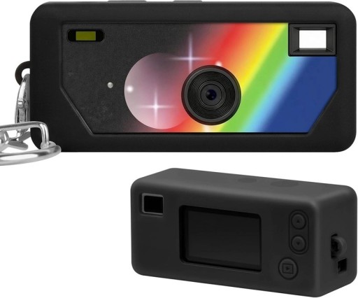 Silikonenkap voor de Kodak Charmera sleutelfoto-camera met precieze uitsparingen voor knoppen en opladen dempt schokken met een oogje voor sleutels