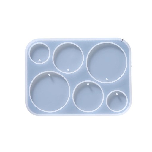 Silikonform 10,8 x 8 cm Runda hänge Form för harts med hål för ögla Tillverkning av örhängen, hängen och smycken