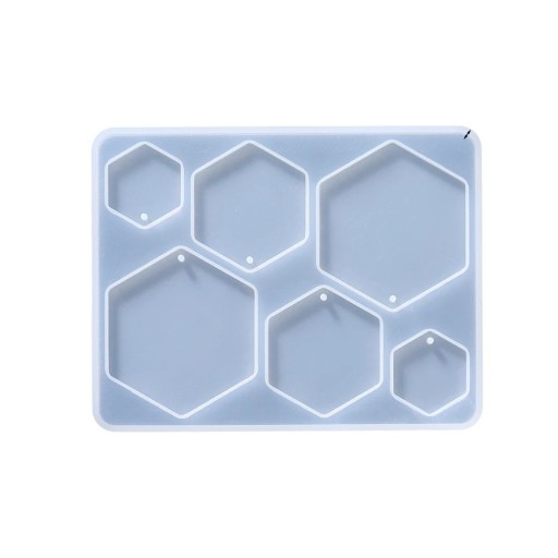 Silikonform 12 x 9,3 cm Sechseckige Anhänger Form für Harz mit Löchern für Ösen Schmuckherstellung Ohrringe und Dekorationen