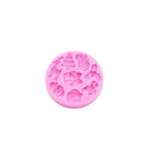 Silikonform 7 x 1 cm Julmotiv ren, present, klocka Form för gjutning av vax, harts, gips, choklad och tvål