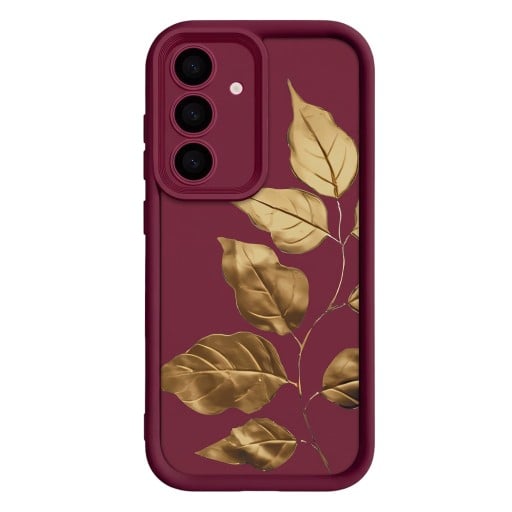 Silikoninen suojakuori Samsung Galaxy A55 5G kultalehtikuvioilla Koholla oleva reuna kameran ympärillä Korkeampi reuna näytön yläpuolella