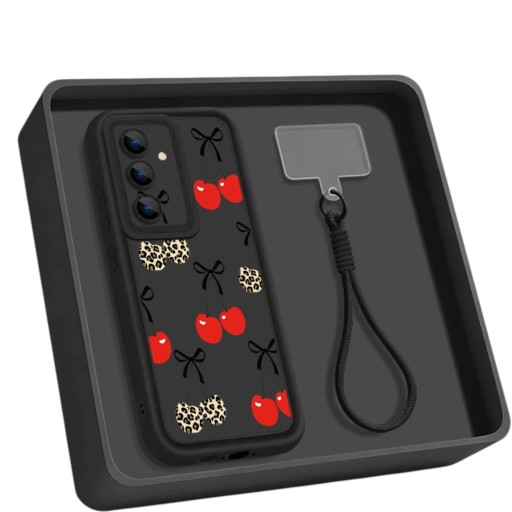 Silikonos tok Samsung Galaxy S26 Ultra cseresznye mintával Karszalaggal ellátott tok a kamera keretével