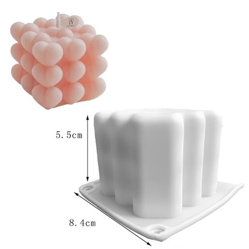 Silikonová forma 8,4 x 5,5 cm Forma na odlévání svíčky ve tvaru srdíčkového kvádru Výroba svíček Mýdlová forma Dekorace