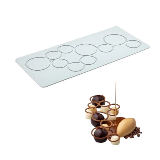 Silikonová forma na dort kulaté dekorace kolečka 136 x 303 mm pružný silikon světle modrá forma na dezerty a zdobení