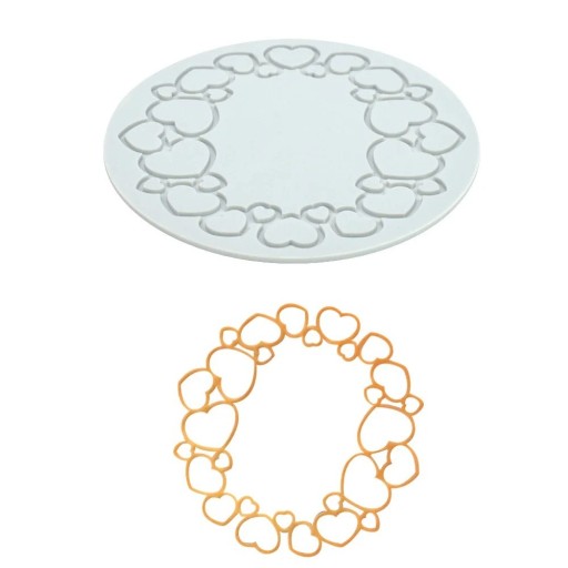 Silikonová forma na kruh ze srdíček 135 mm výška 3 mm pružný silikon světle modrá forma na dorty dezerty zdobení cukrářství