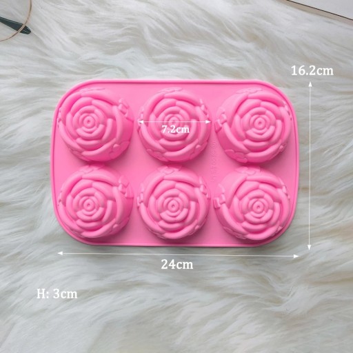 Silikonová forma na odlévání mýdla a svíček Růže růžová 6 přihrádek 24 x 16,2 x 3 cm