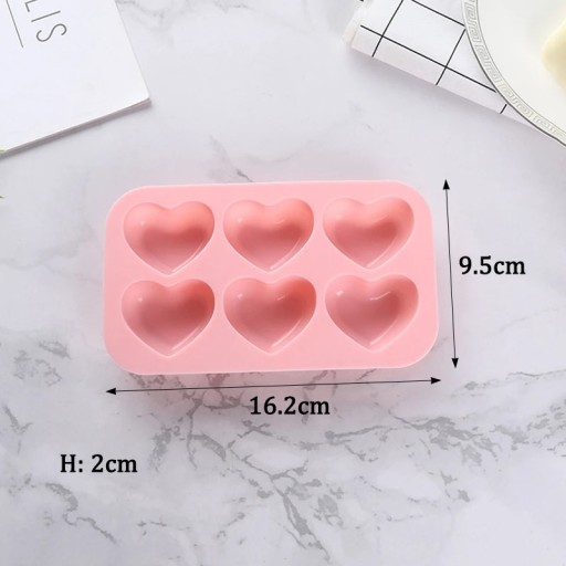 Silikonová forma na odlévání mýdla a svíček Srdce 6 přihrádek 16,2 x 9,5 x 2 cm růžová nebo zelená