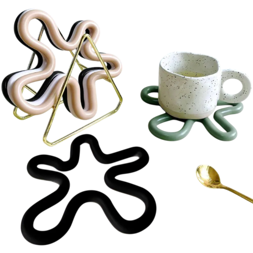 Silikonová podložka pod hrnek geometrický design tepelně odolná protiskluzová podložka 16,5 × 16,5 × 0,9 cm silikonové prostírání na stůl