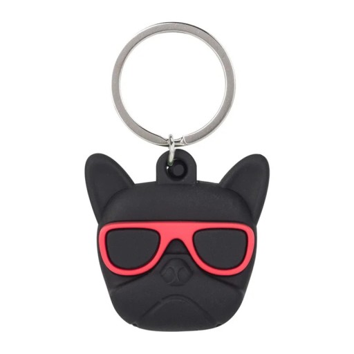 Silikonové pouzdro na Apple AirTag roztomilý černý pes kreslený design s klíčenkou a voděodolný kryt s drátovým kabelem pro zavazadla batoh