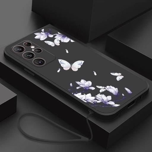 Silikónový kryt s motívom bielych motýľov na Samsung A14 5G, čierna