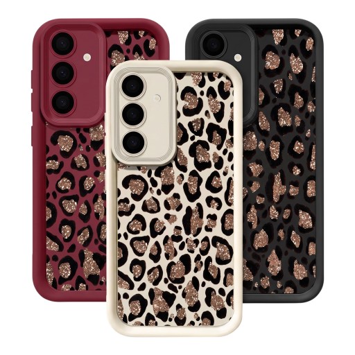 Silikónový ochranný kryt na Samsung Galaxy A56 Odolný Leopardie škvrny s trblietavým stredom Stupňovitý rám fotoaparátu Pružný obal na mobil