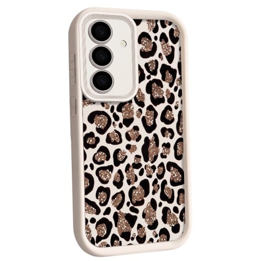 Silikonowy pokrowiec dla Samsung Galaxy S25 FE z leopardzim wzorem Ochronny ramka dla aparatu Podwyższone krawędzie Etui na telefon