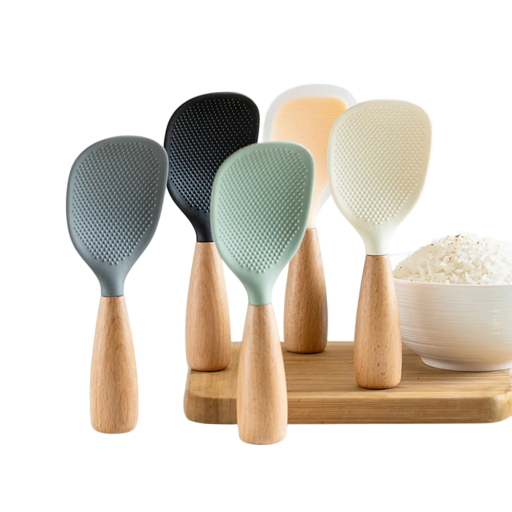 Silikonrissked för kök 21 x 7,5 cm Non-stick träsked värmebeständig köksredskap med halkfritt handtag