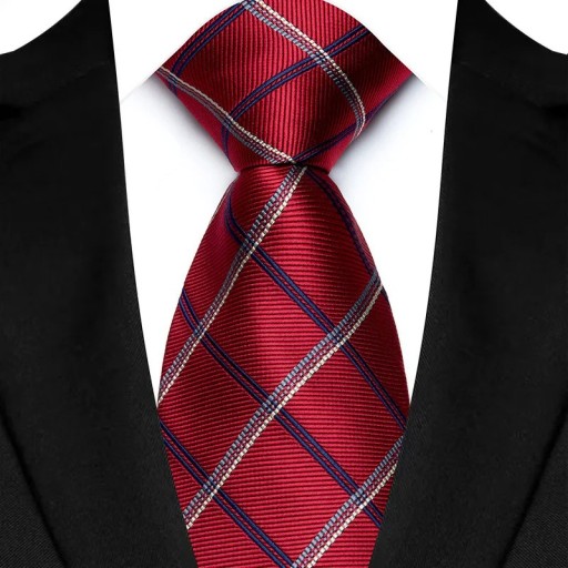 Silk Red Checked Tie 145 x 8 cm Luxury Men's Tie Quality Silk Business and Social Events Elegant Accessory