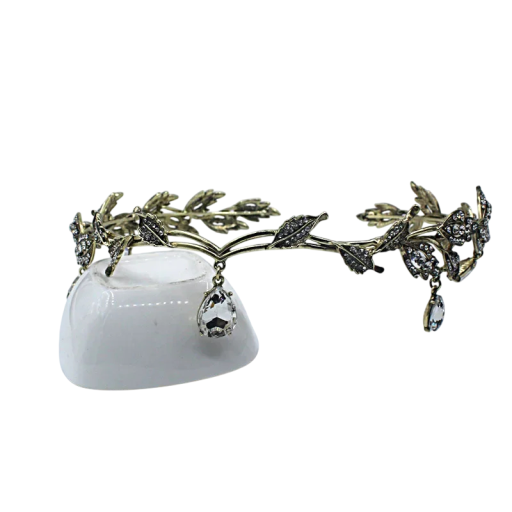 Silver Fairy Hair Crown Leaves and Diamonds Wedding Headband Princess Hair Decoration for Balls, Photography and Celebrations