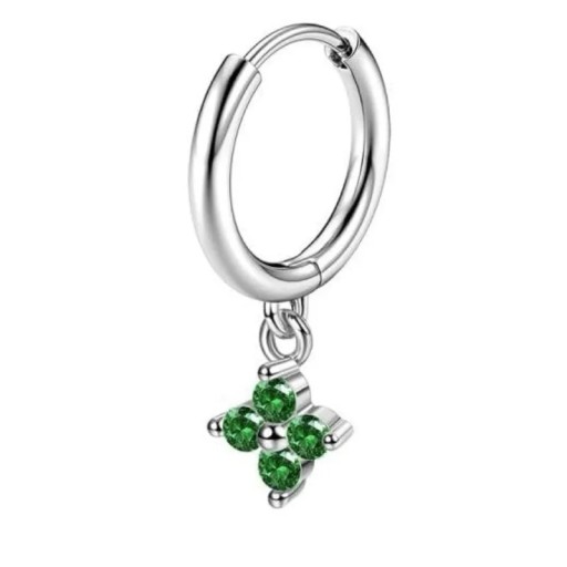 Silver Hoop Piercing with Flower and Green Details 0.8 mm x 6 mm x 10 mm Made of Surgical Stainless Steel
