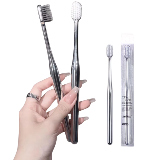 Silver Manual Toothbrush for Adults Soft Gentle Bristles Toothbrush for Sensitive Teeth and Gums Handheld Toothbrush for Daily Hygiene