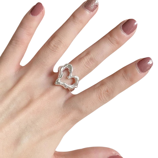 Silver Women's Ring 925 Adjustable Size Abstract Heart Shape Delicate Elegant Jewellery for Everyday Wear and Special Outfits