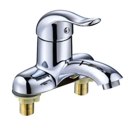 Silverfärgad badrumstvättblandare med dubbelhål 10,5 x 14,1 cm Plaststål legering Varmt och kallt vatten Keramiskt kärna