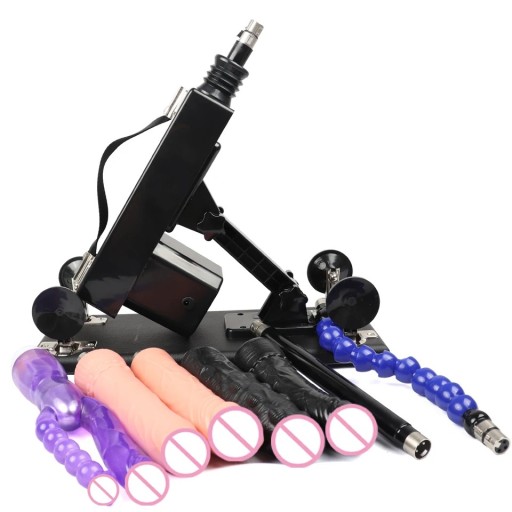 Simulador de sexo automatizado com ângulo ajustável, controlo de velocidade e conjunto com 3 dildos e 3 plugues anais em embalagem discreta