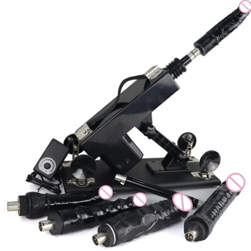 Simulador sexual automatizado con ángulo ajustable, control de velocidad y juego de 4 consoladores intercambiables. Embalaje discreto.