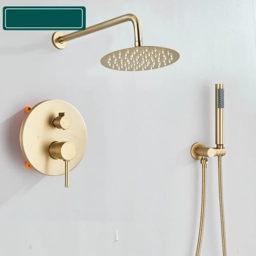Sistem de duș încastrat baterie cu 2 căi Duș de ploaie 20 cm Duș manual Țeavă 150 cm Baterie cu manetă Aurie periată Pentru baie