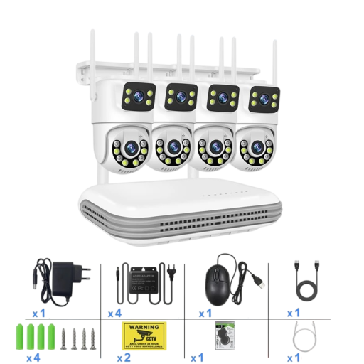 Sistema de cámaras de seguridad WiFi PTZ 8 canales NVR 4 cámaras conexión inalámbrica detección de personas para monitoreo de casa y terreno