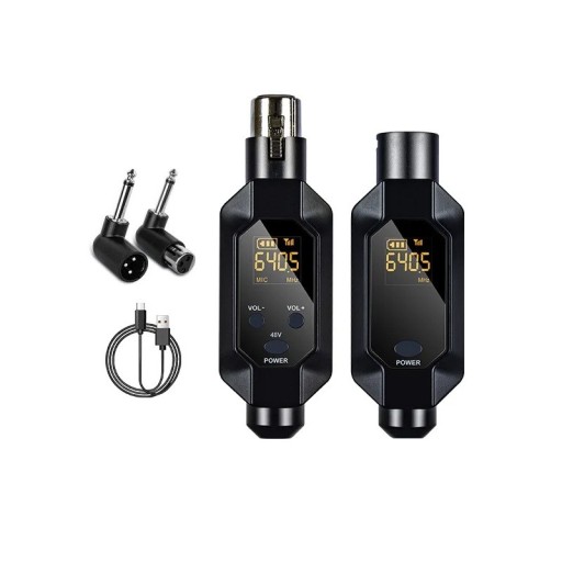 Sistema di trasmissione wireless per 1 microfono XLR Selezione 0V 5V 48V Portata 80 m Ricarica USB-C Autonomia 7 h Riduzione del rumore Trasmissione senza ritardi