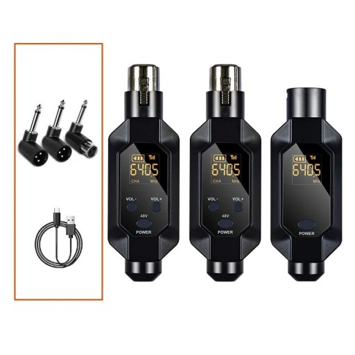 Sistema di trasmissione wireless per 2 microfoni XLR Selezione 0V 5V 48V Portata 80 m USB-C Riduzione del rumore Autonomia 7 h Trasmissione senza ritardi