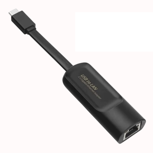 Síťový převodník USB-C na RJ45 2500Mbps LAN adaptér externí Ethernet karta Plug & Play černé provedení pro notebook PC